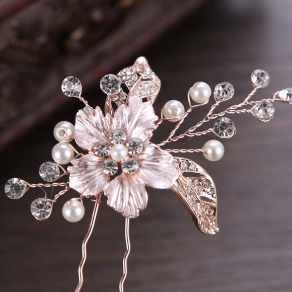 2pcs RoseGold Pearl Handmade Bridal Hair Pins. - Picture 6 of 8
